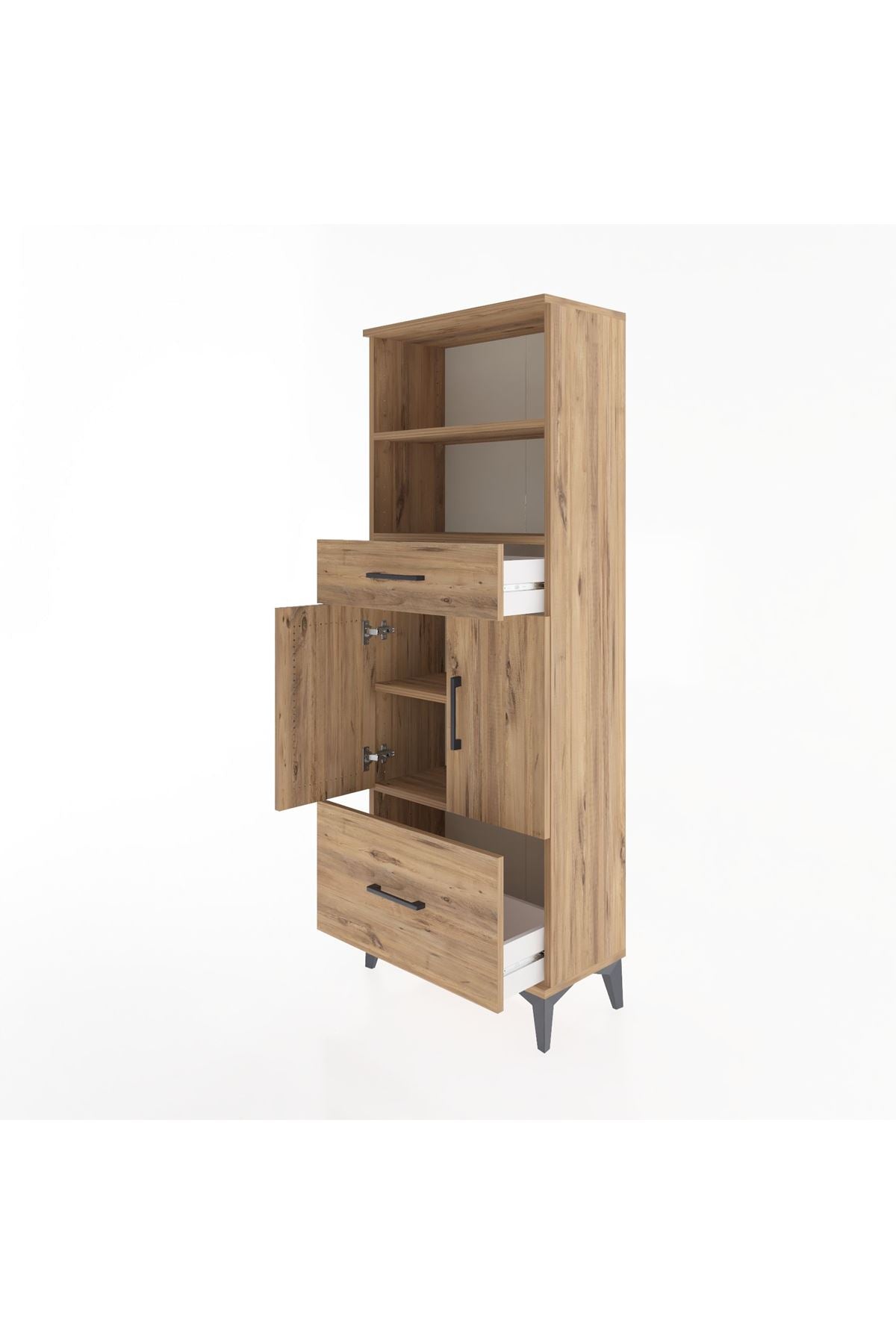 Arges Dolap 4 Raflı 2 Çekmeceli 2 Kapaklı 60x30x163 Çam-Çam