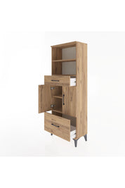 Arges Dolap 4 Raflı 2 Çekmeceli 2 Kapaklı 60x30x163 Çam-Çam
