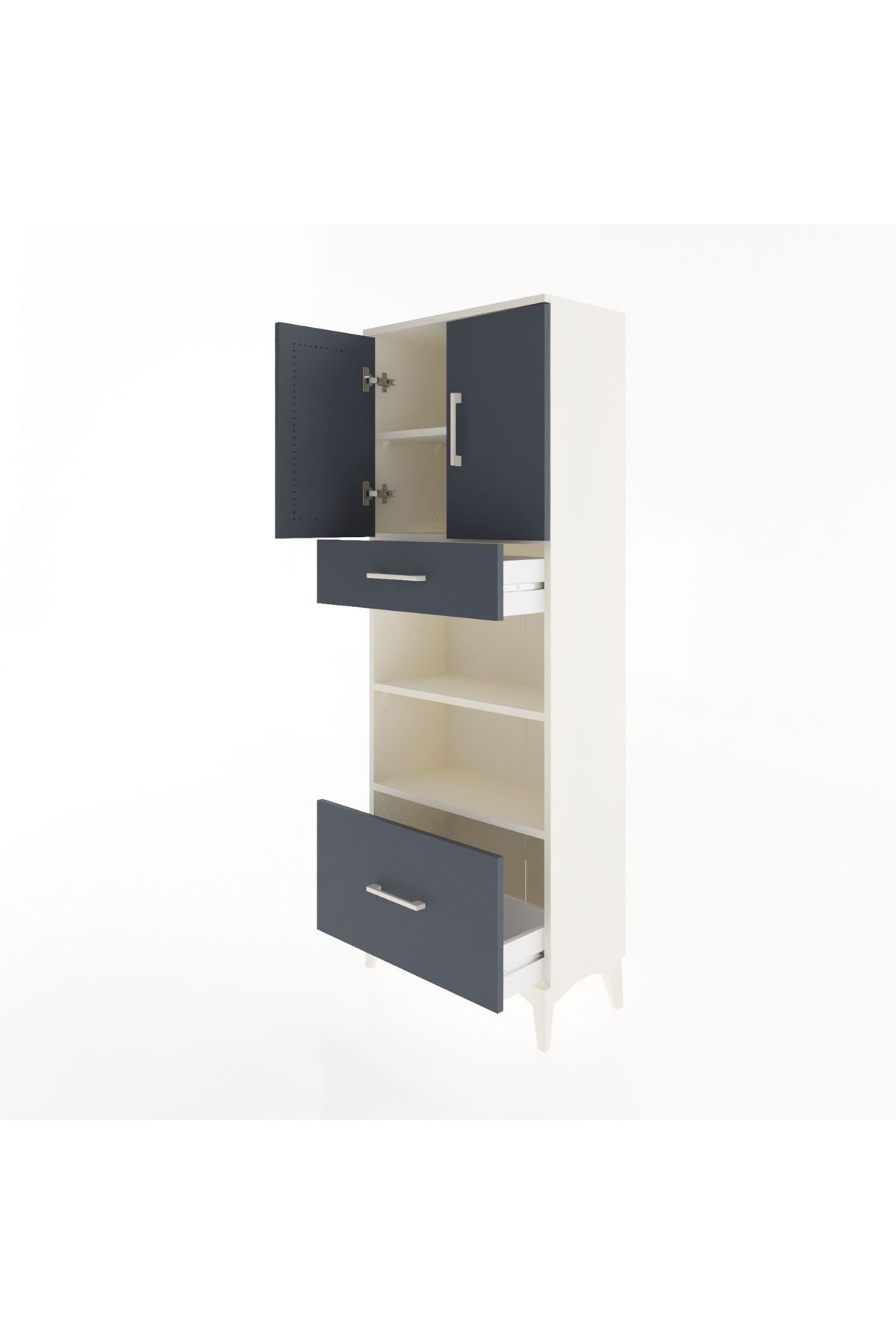 Arges Dolap 4 Raflı 2 Çekmeceli 2 Kapaklı 60x30x163 Aytaşı-Antrasit