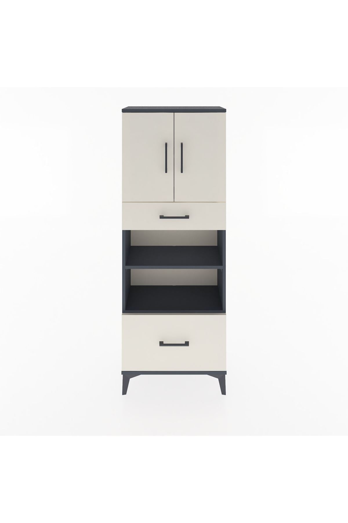 Arges Dolap 4 Raflı 2 Çekmeceli 2 Kapaklı 60x30x163 Antrasit-Aytaşı