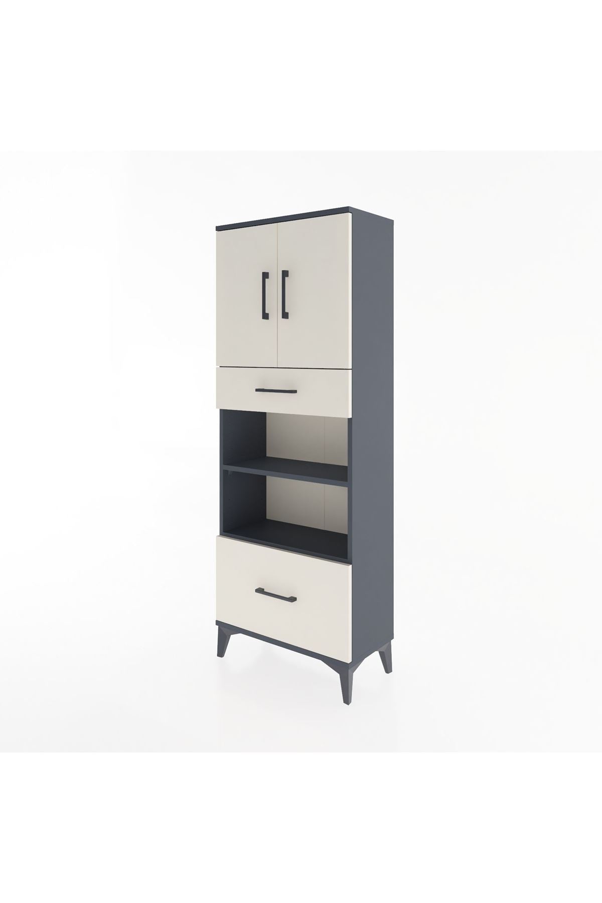Arges Dolap 4 Raflı 2 Çekmeceli 2 Kapaklı 60x30x163 Antrasit-Aytaşı