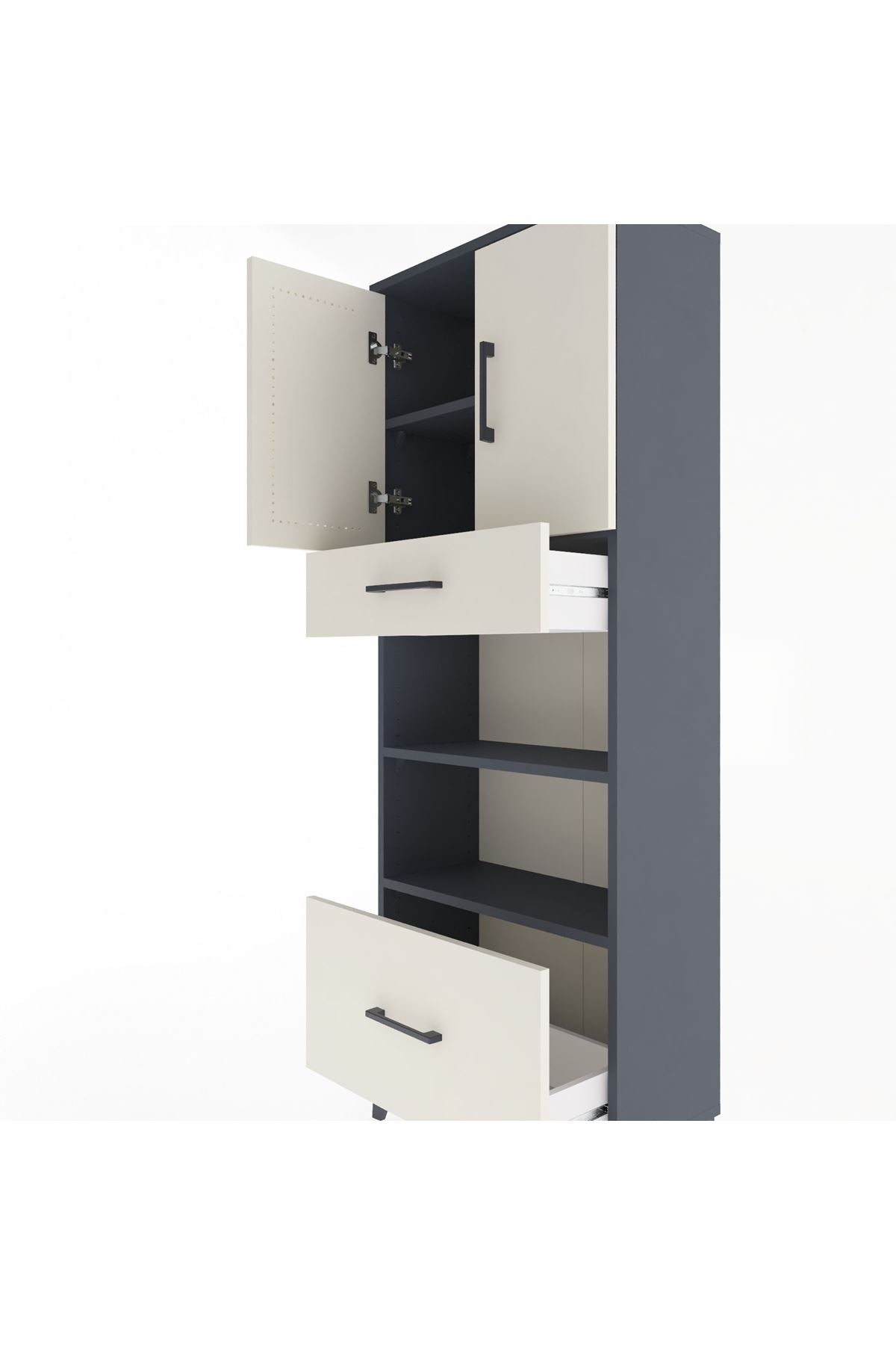 Arges Dolap 4 Raflı 2 Çekmeceli 2 Kapaklı 60x30x163 Antrasit-Aytaşı