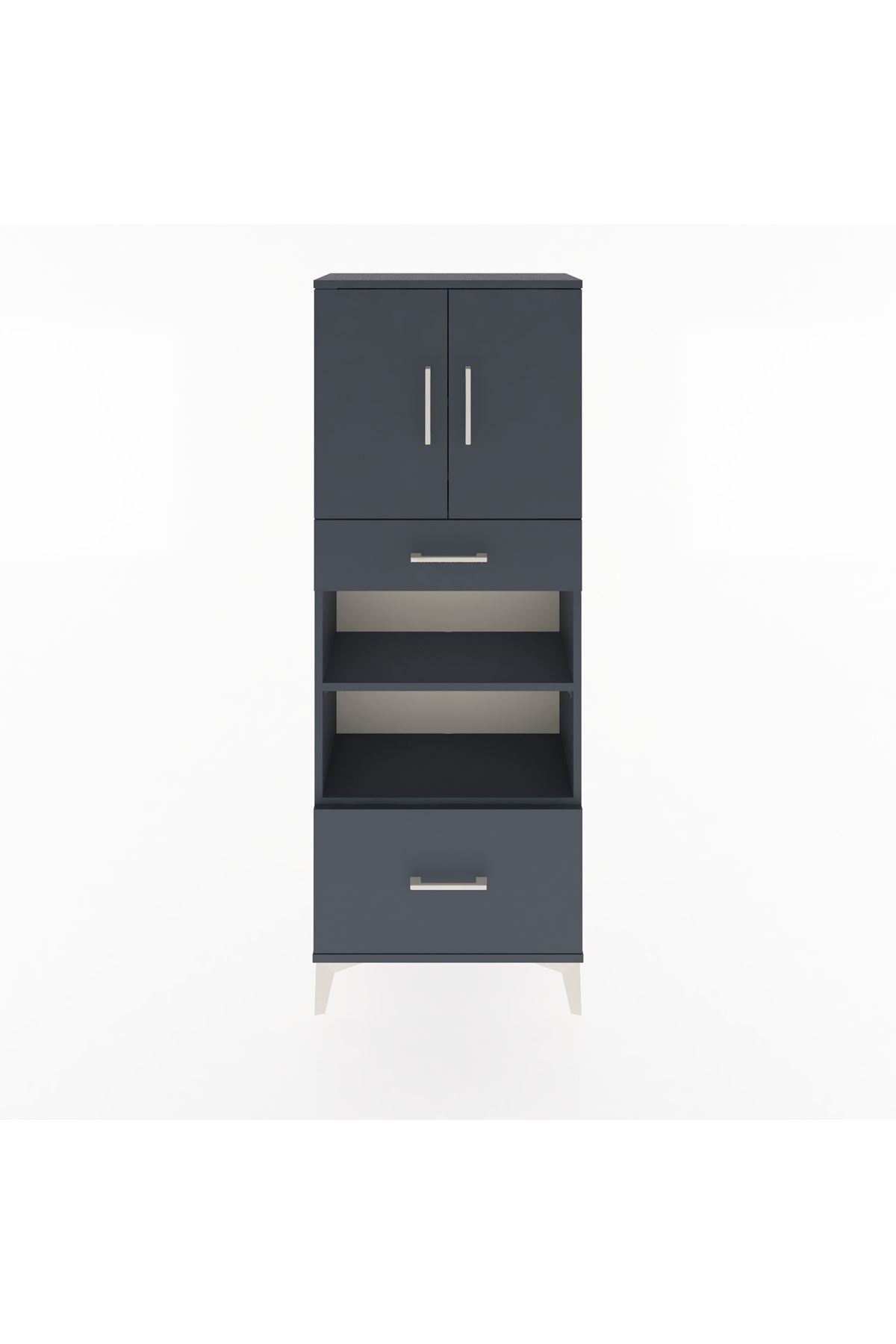 Arges Dolap 4 Raflı 2 Çekmeceli 2 Kapaklı 60x30x163 Antrasit-Antrasit