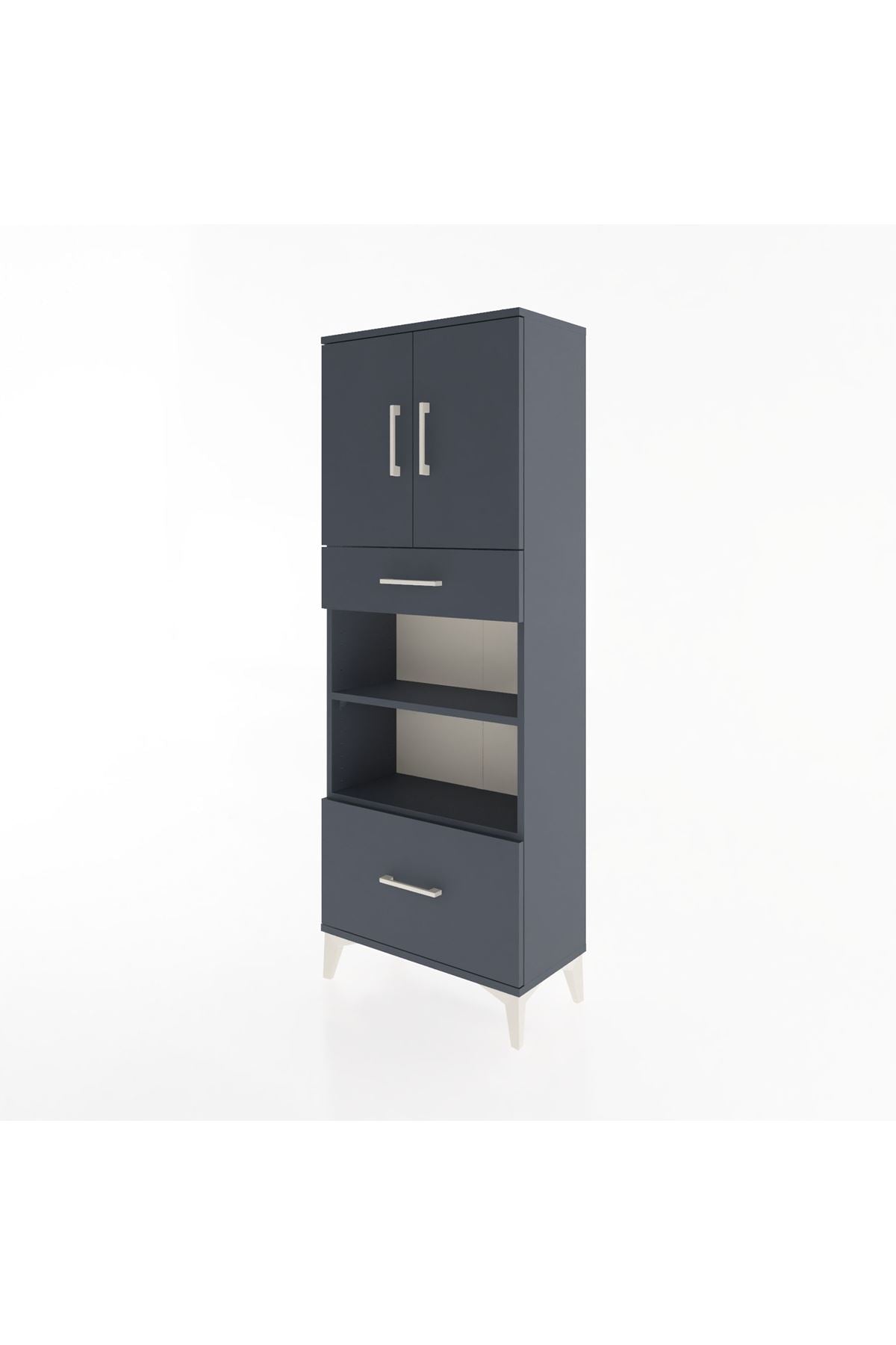 Arges Dolap 4 Raflı 2 Çekmeceli 2 Kapaklı 60x30x163 Antrasit-Antrasit