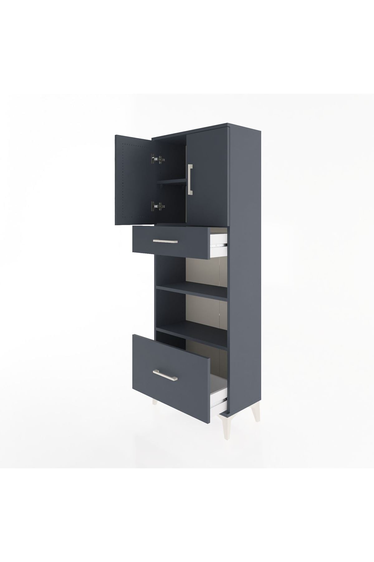 Arges Dolap 4 Raflı 2 Çekmeceli 2 Kapaklı 60x30x163 Antrasit-Antrasit