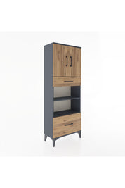 Arges Dolap 4 Raflı 2 Çekmeceli 2 Kapaklı 60x30x163 Antrasit-Çam
