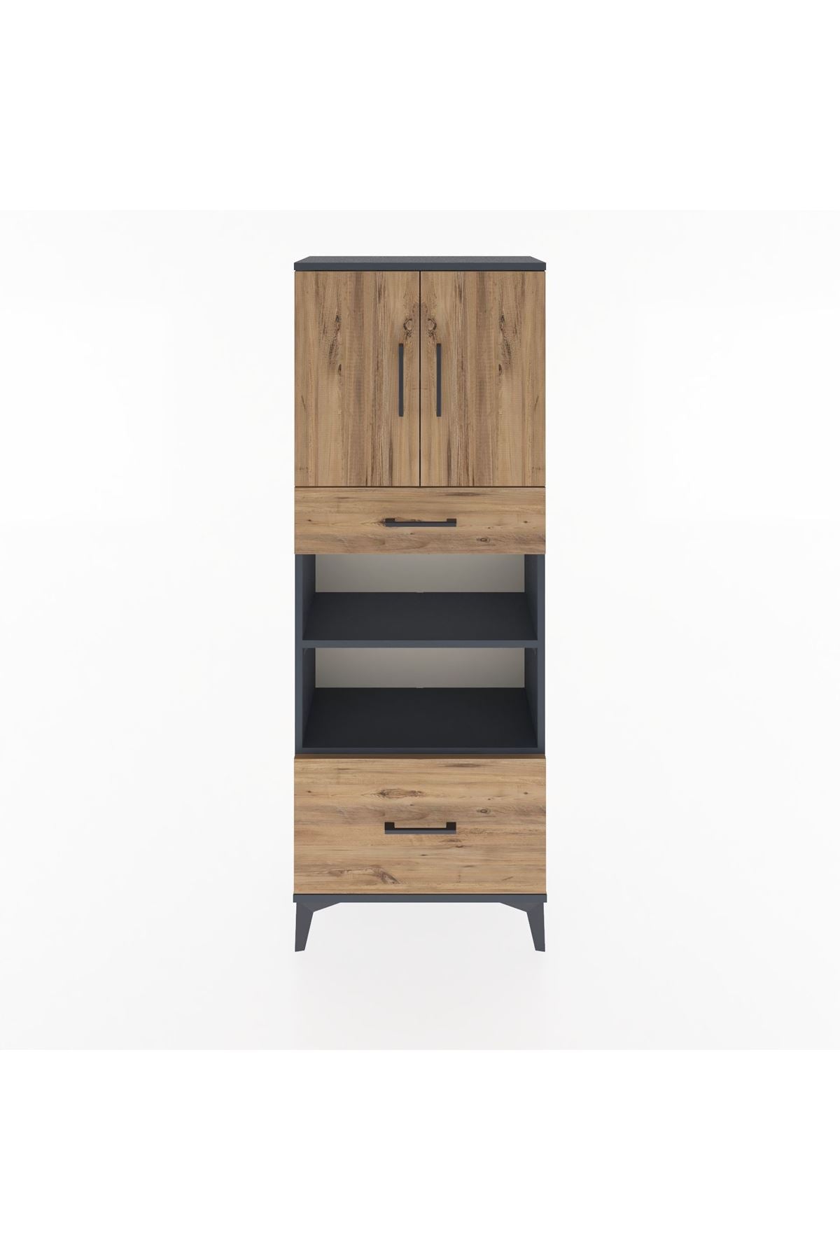 Arges Dolap 4 Raflı 2 Çekmeceli 2 Kapaklı 60x30x163 Antrasit-Çam