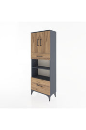 Arges Dolap 4 Raflı 2 Çekmeceli 2 Kapaklı 60x30x163 Antrasit-Çam