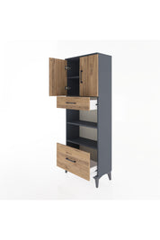 Arges Dolap 4 Raflı 2 Çekmeceli 2 Kapaklı 60x30x163 Antrasit-Çam