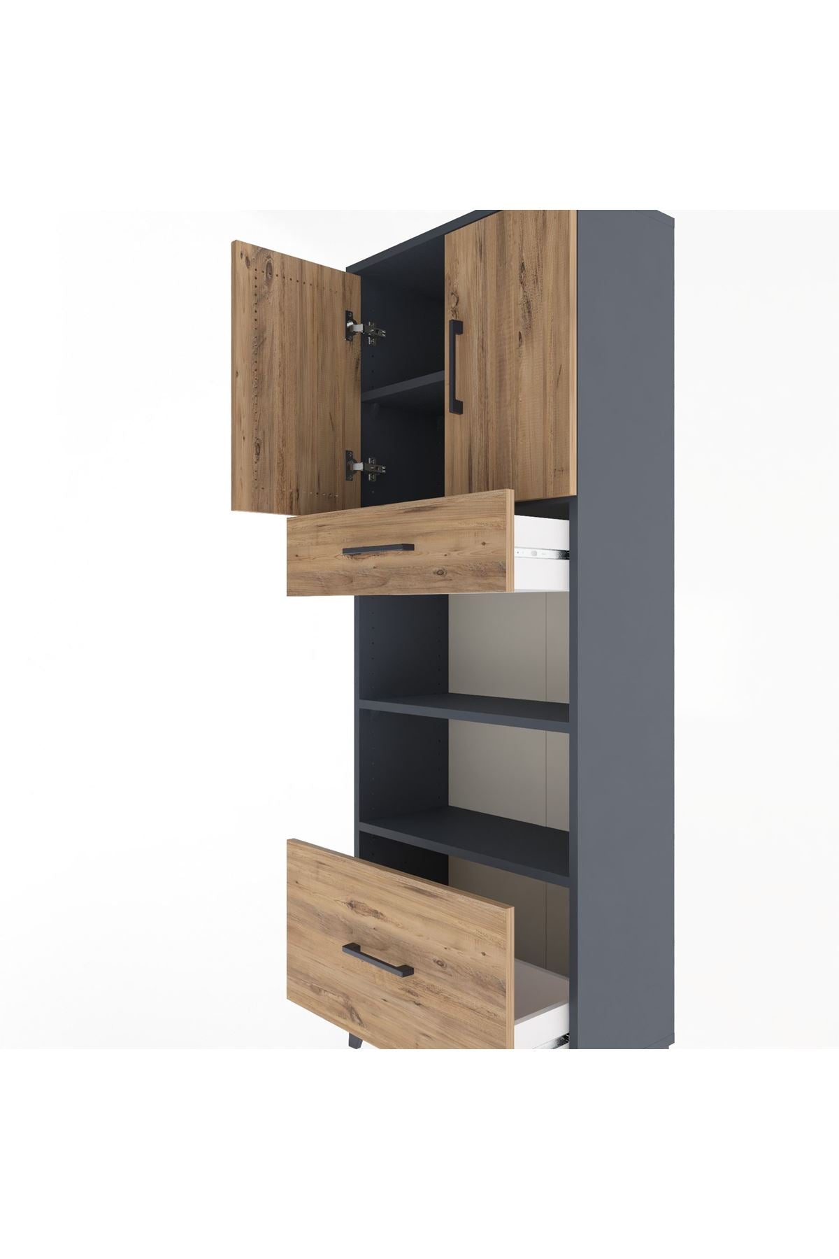 Arges Dolap 4 Raflı 2 Çekmeceli 2 Kapaklı 60x30x163 Antrasit-Çam