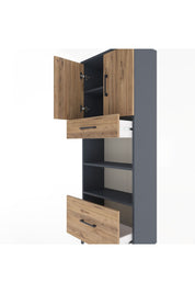 Arges Dolap 4 Raflı 2 Çekmeceli 2 Kapaklı 60x30x163 Antrasit-Çam