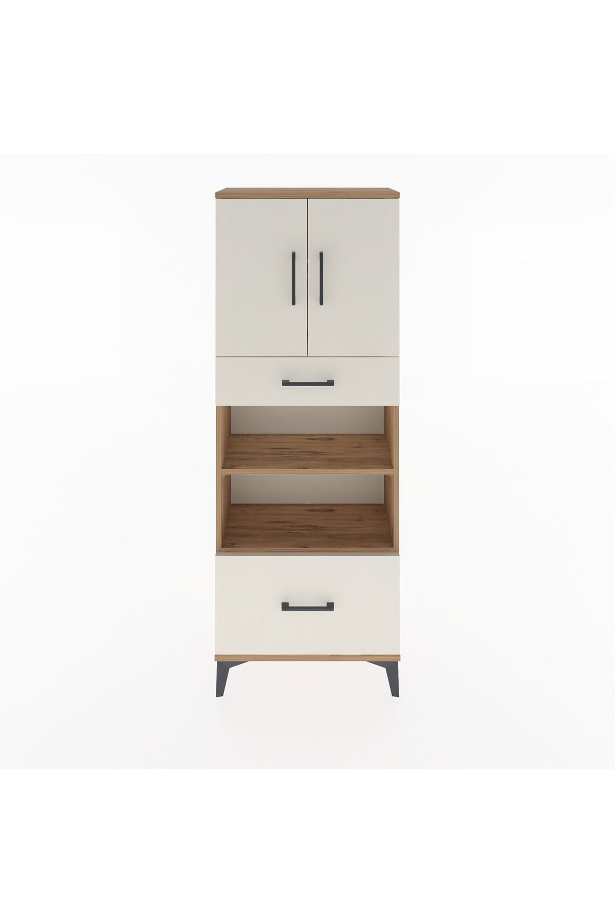 Arges Dolap 4 Raflı 2 Çekmeceli 2 Kapaklı 60x30x163 Çam-Aytaşı