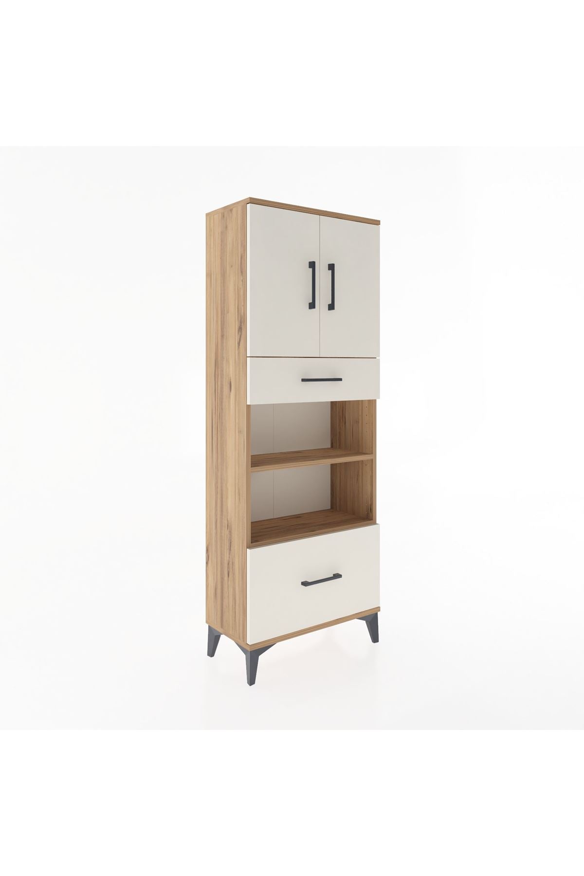 Arges Dolap 4 Raflı 2 Çekmeceli 2 Kapaklı 60x30x163 Çam-Aytaşı