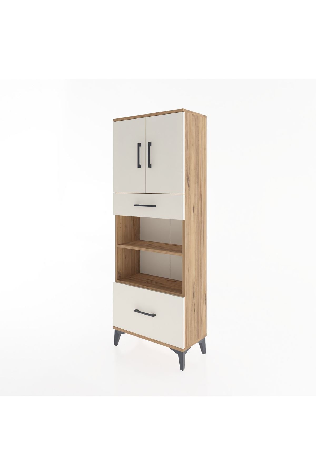 Arges Dolap 4 Raflı 2 Çekmeceli 2 Kapaklı 60x30x163 Çam-Aytaşı