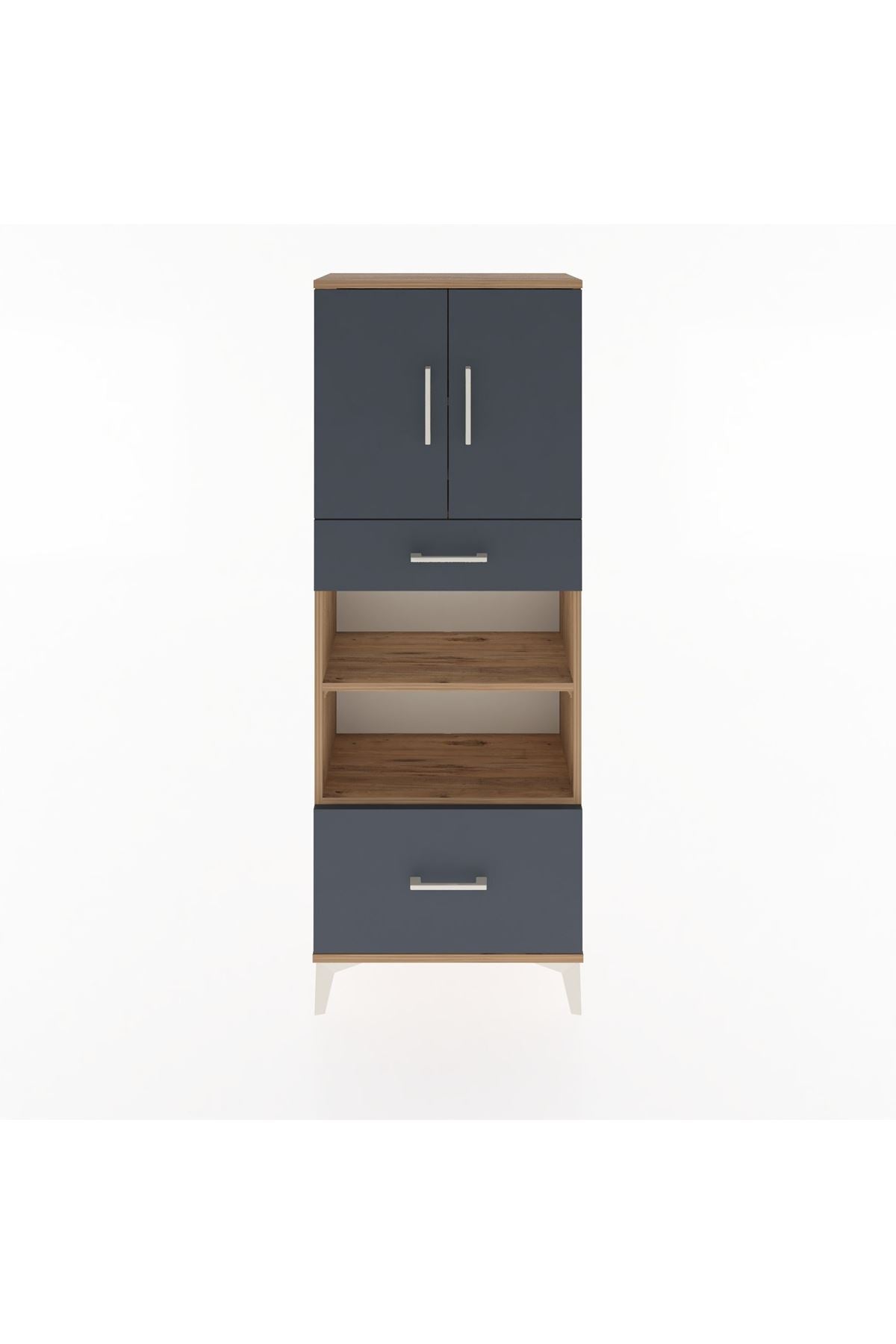 Arges Dolap 4 Raflı 2 Çekmeceli 2 Kapaklı 60x30x163 Çam-Antrasit