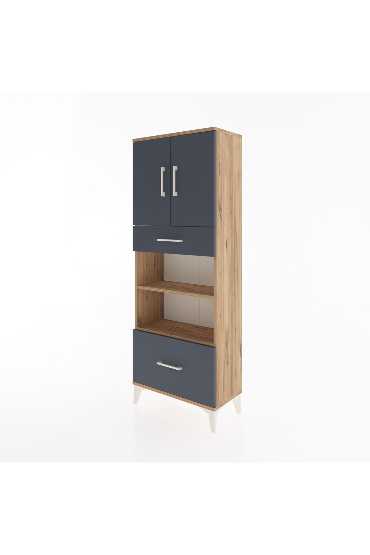 Arges Dolap 4 Raflı 2 Çekmeceli 2 Kapaklı 60x30x163 Çam-Antrasit