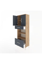 Arges Dolap 4 Raflı 2 Çekmeceli 2 Kapaklı 60x30x163 Çam-Antrasit