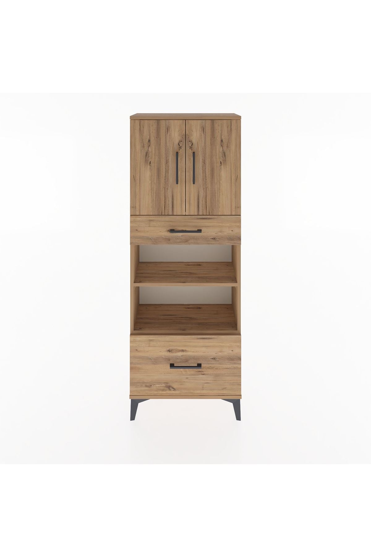 Arges Dolap 4 Raflı 2 Çekmeceli 2 Kapaklı 60x30x163 Çam-Çam