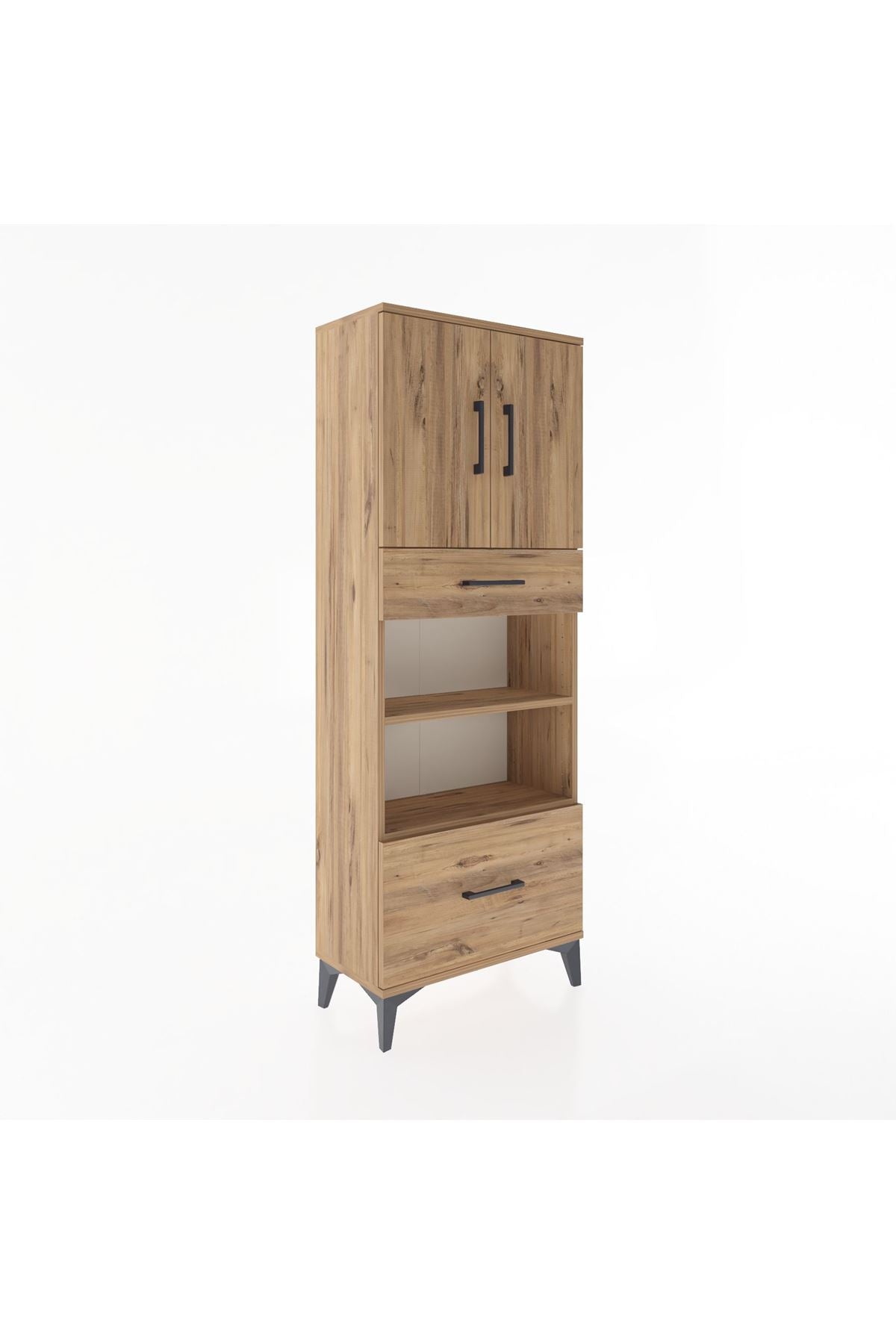 Arges Dolap 4 Raflı 2 Çekmeceli 2 Kapaklı 60x30x163 Çam-Çam