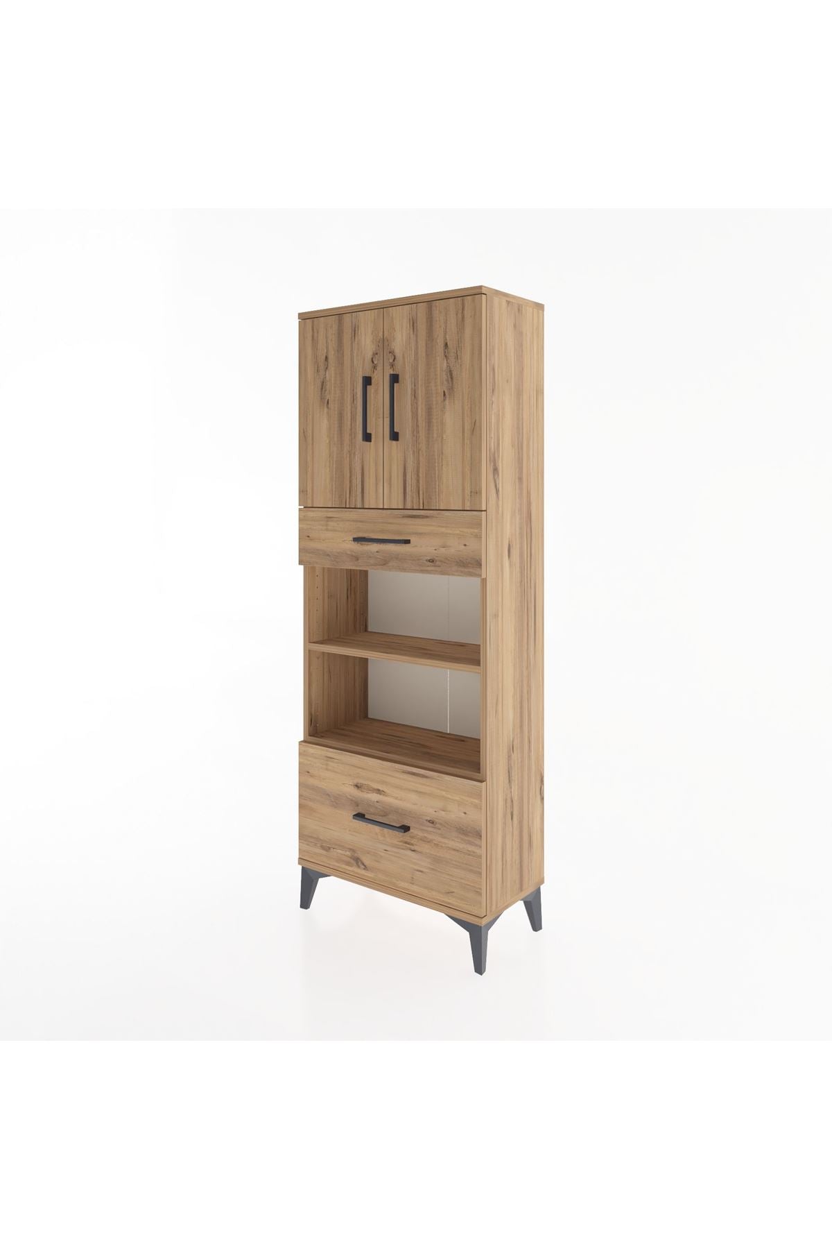 Arges Dolap 4 Raflı 2 Çekmeceli 2 Kapaklı 60x30x163 Çam-Çam