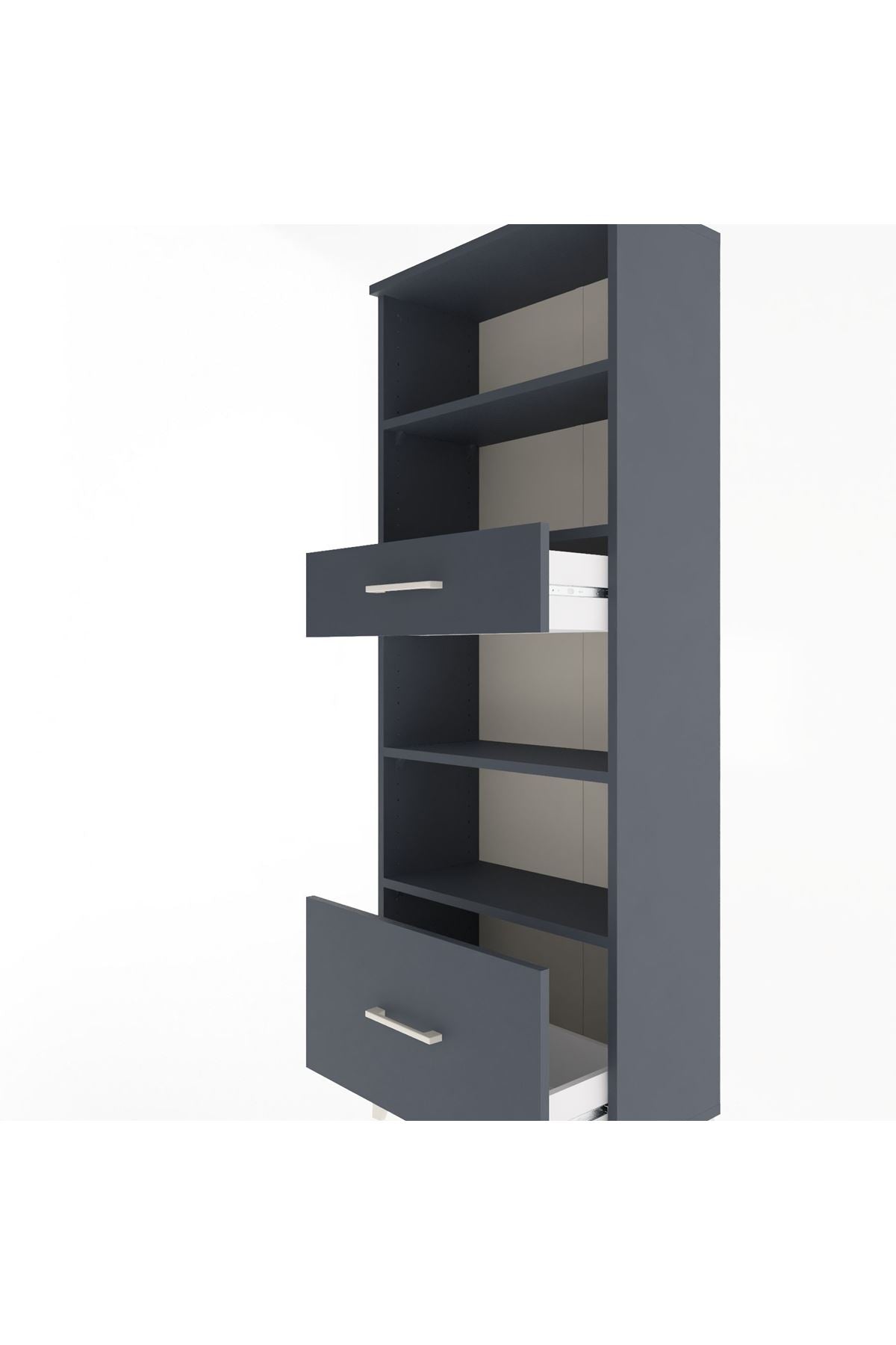 Arges Dolap 4 Raflı 2 Çekmeceli 60x30x163 Antrasit-Antrasit