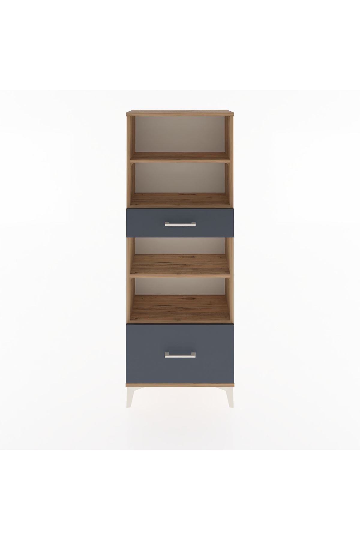 Arges Dolap 4 Raflı 2 Çekmeceli 60x30x163 Çam-Antrasit