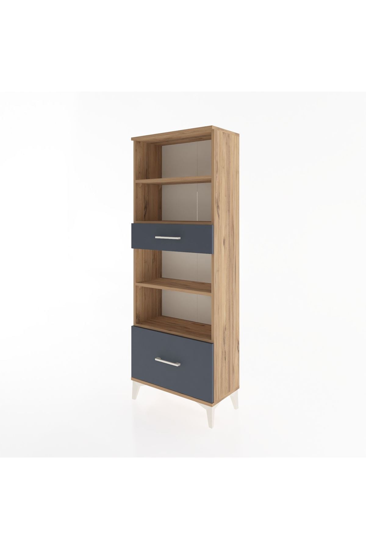 Arges Dolap 4 Raflı 2 Çekmeceli 60x30x163 Çam-Antrasit