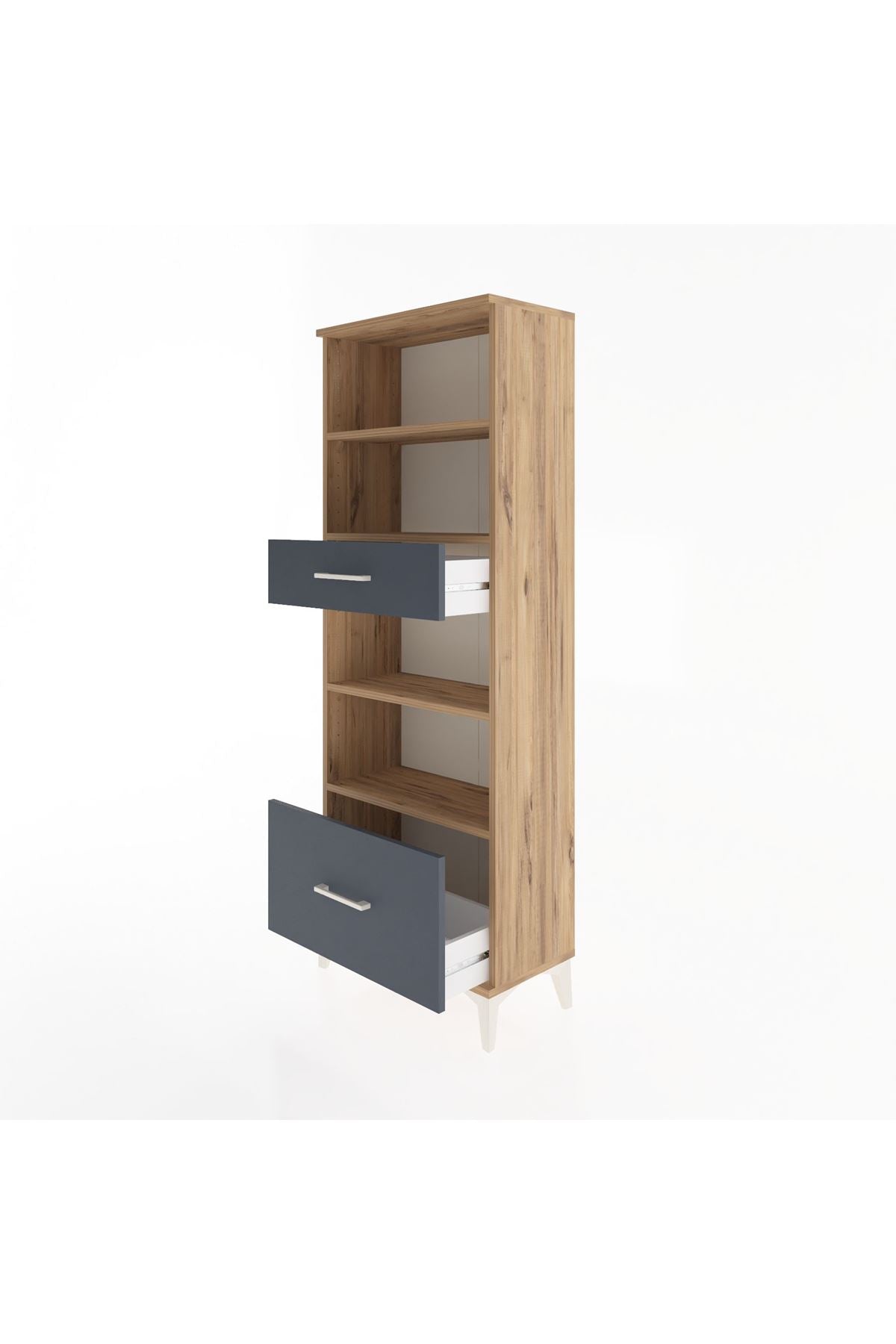 Arges Dolap 4 Raflı 2 Çekmeceli 60x30x163 Çam-Antrasit