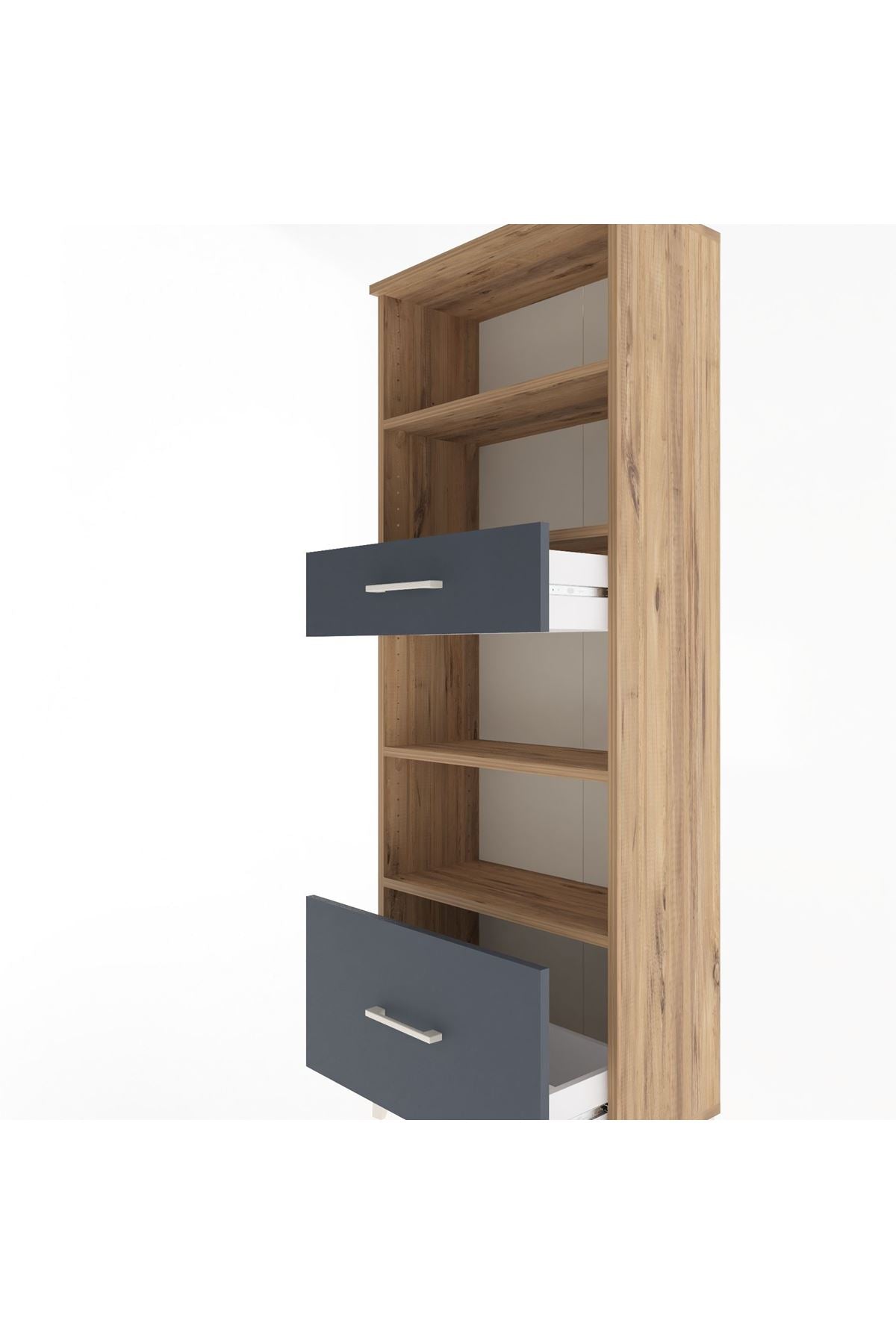 Arges Dolap 4 Raflı 2 Çekmeceli 60x30x163 Çam-Antrasit