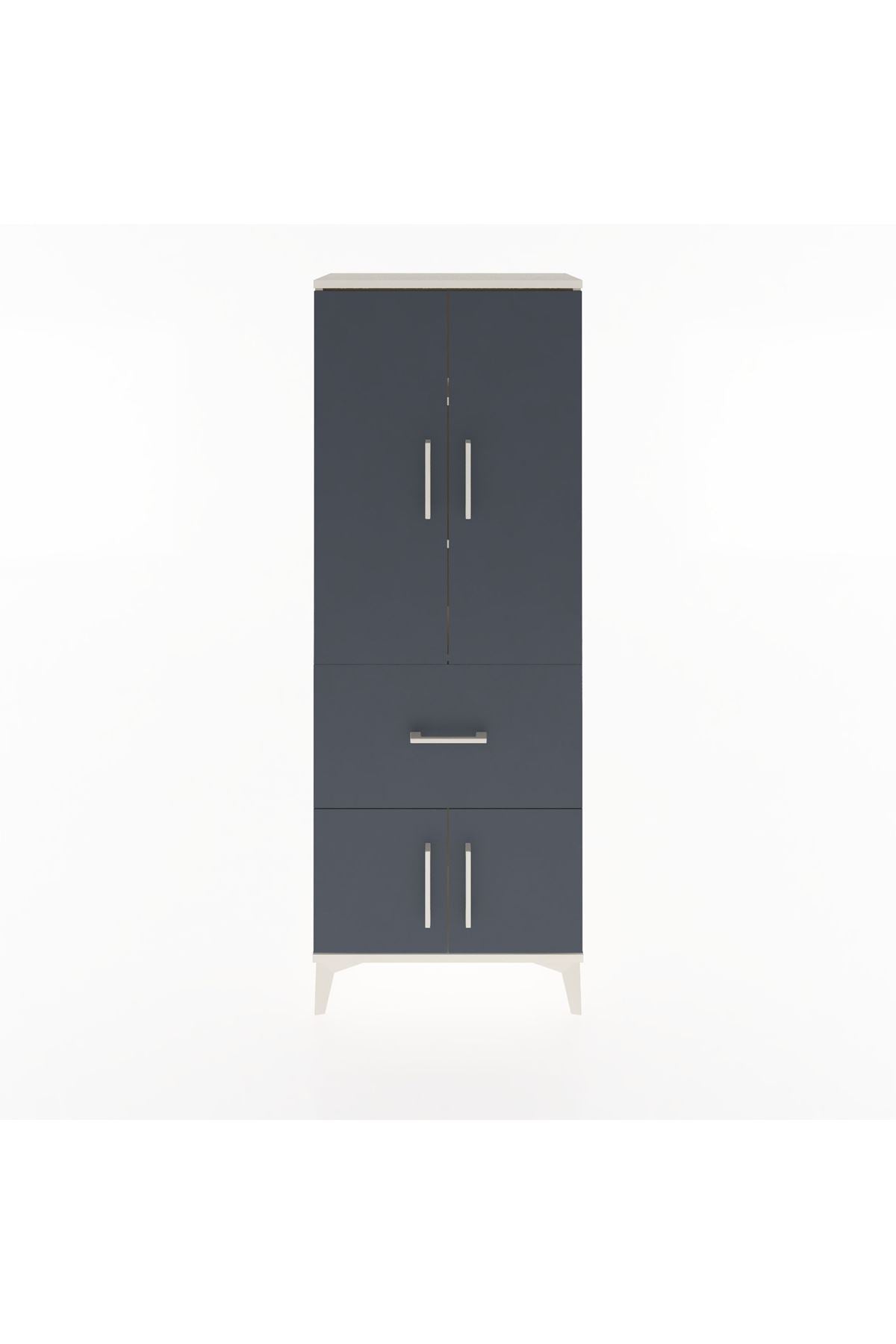 Arges Dolap 3 Raflı Tek Çekmeceli 4 Kapaklı 60x30x163 Aytaşı-Antrasit