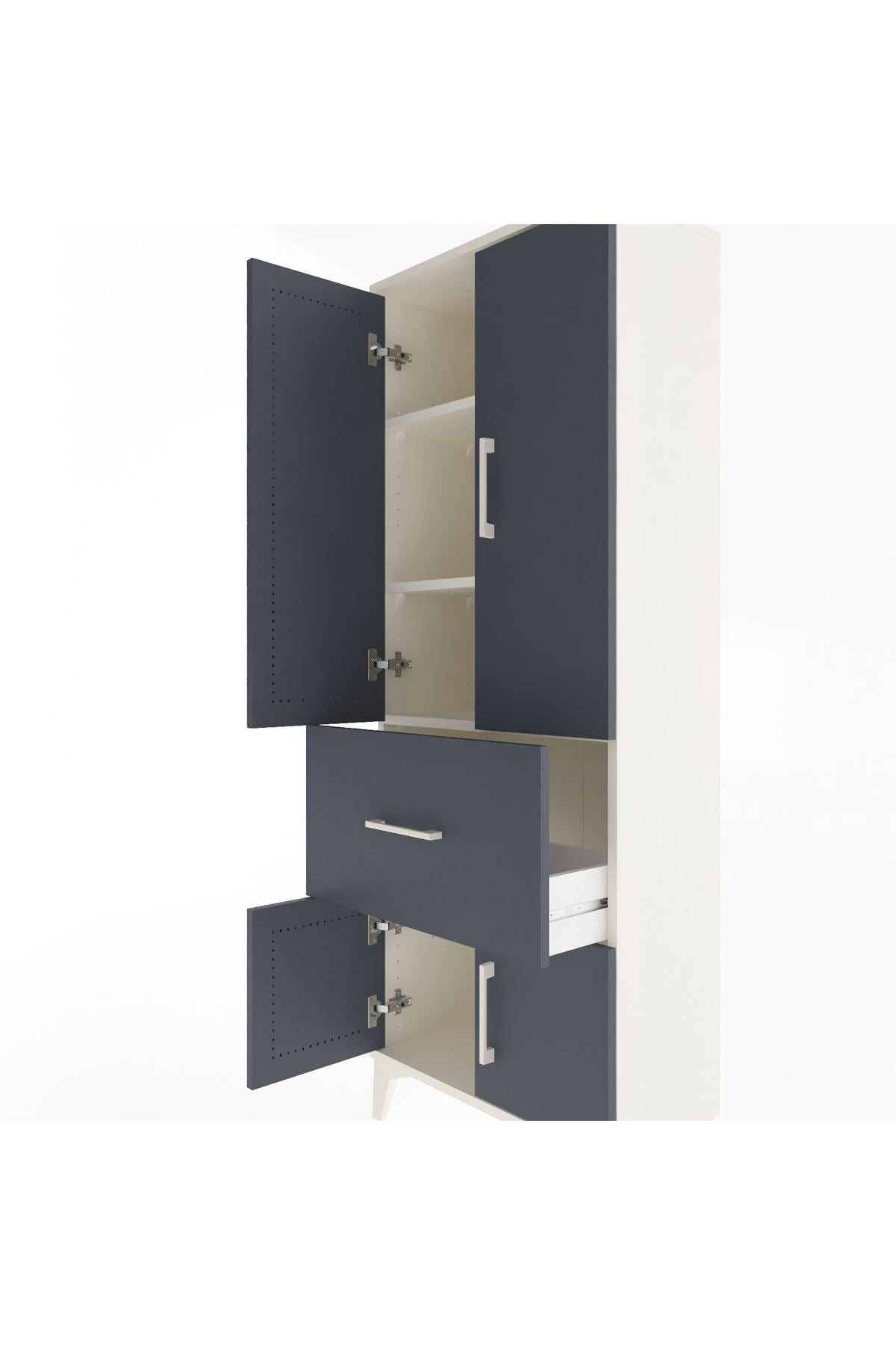 Arges Dolap 3 Raflı Tek Çekmeceli 4 Kapaklı 60x30x163 Aytaşı-Antrasit