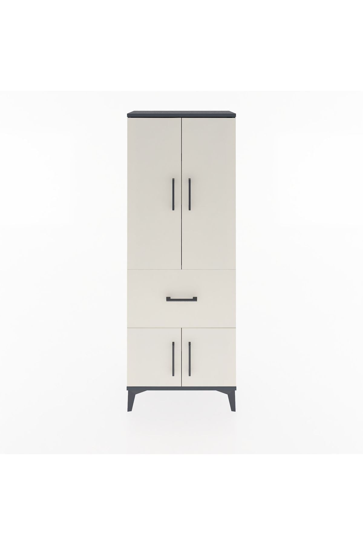 Arges Dolap 3 Raflı Tek Çekmeceli 4 Kapaklı 60x30x163 Antrasit-Aytaşı