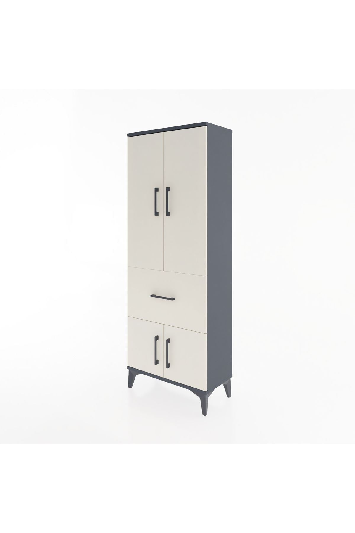 Arges Dolap 3 Raflı Tek Çekmeceli 4 Kapaklı 60x30x163 Antrasit-Aytaşı