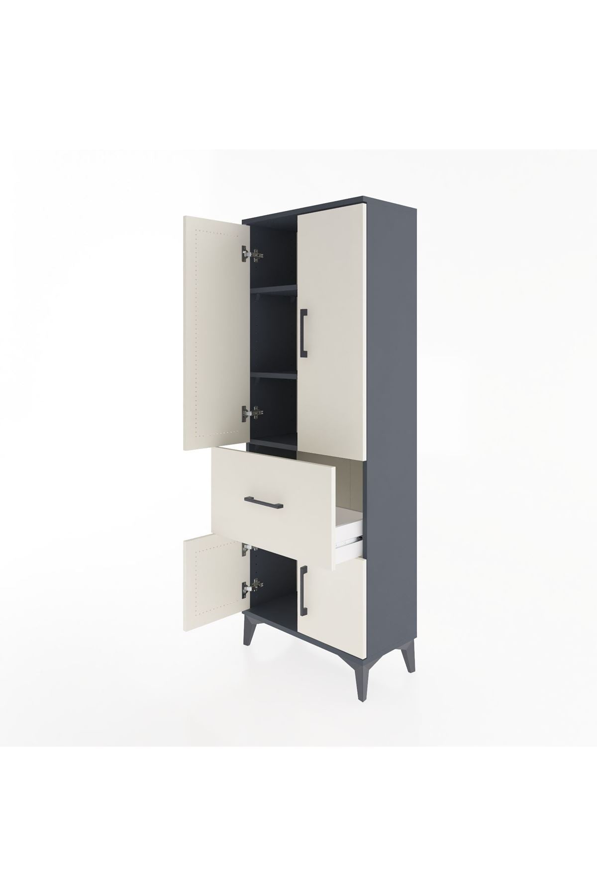 Arges Dolap 3 Raflı Tek Çekmeceli 4 Kapaklı 60x30x163 Antrasit-Aytaşı