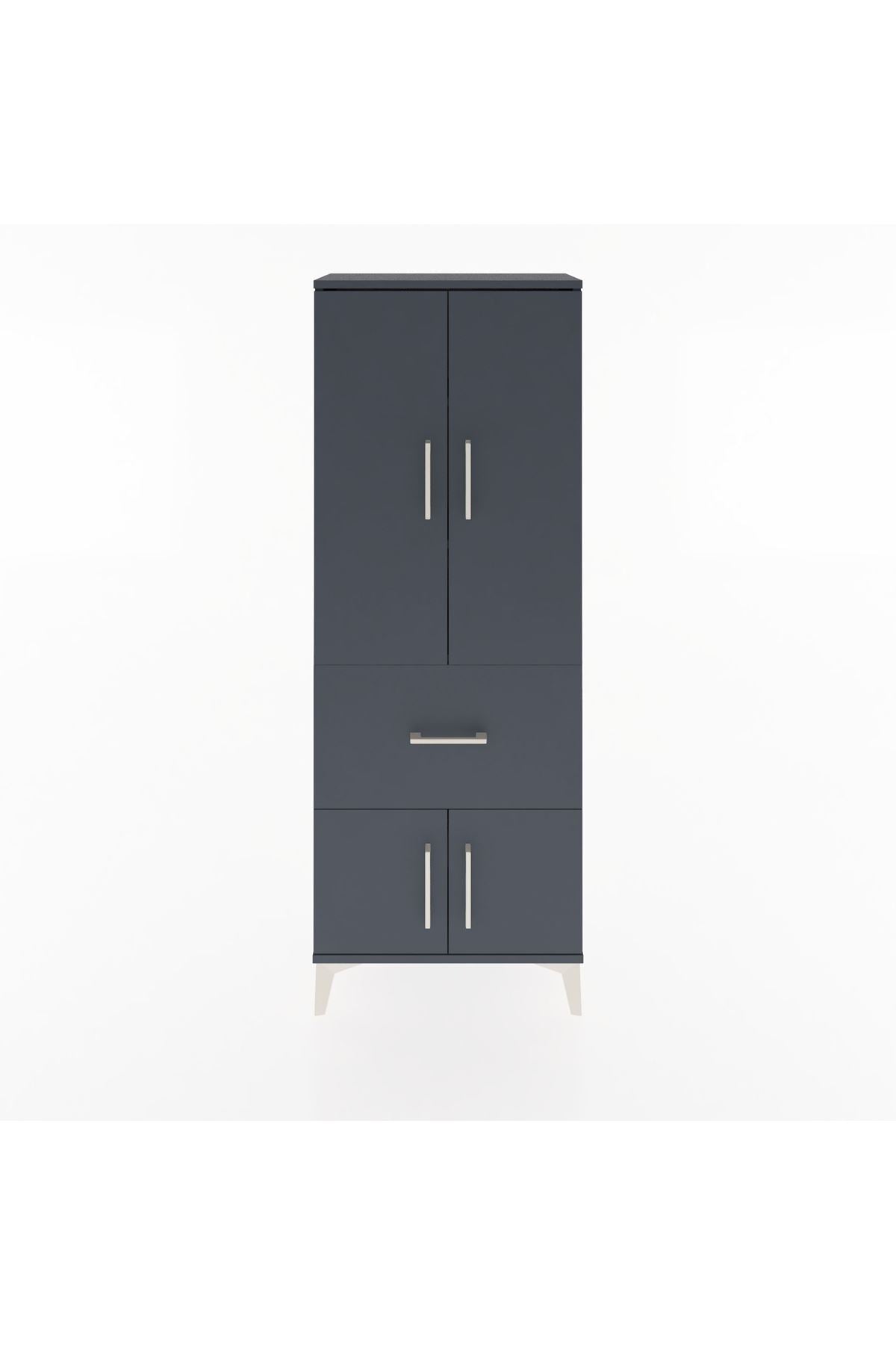 Arges Dolap 3 Raflı Tek Çekmeceli 4 Kapaklı 60x30x163 Antrasit-Antrasit