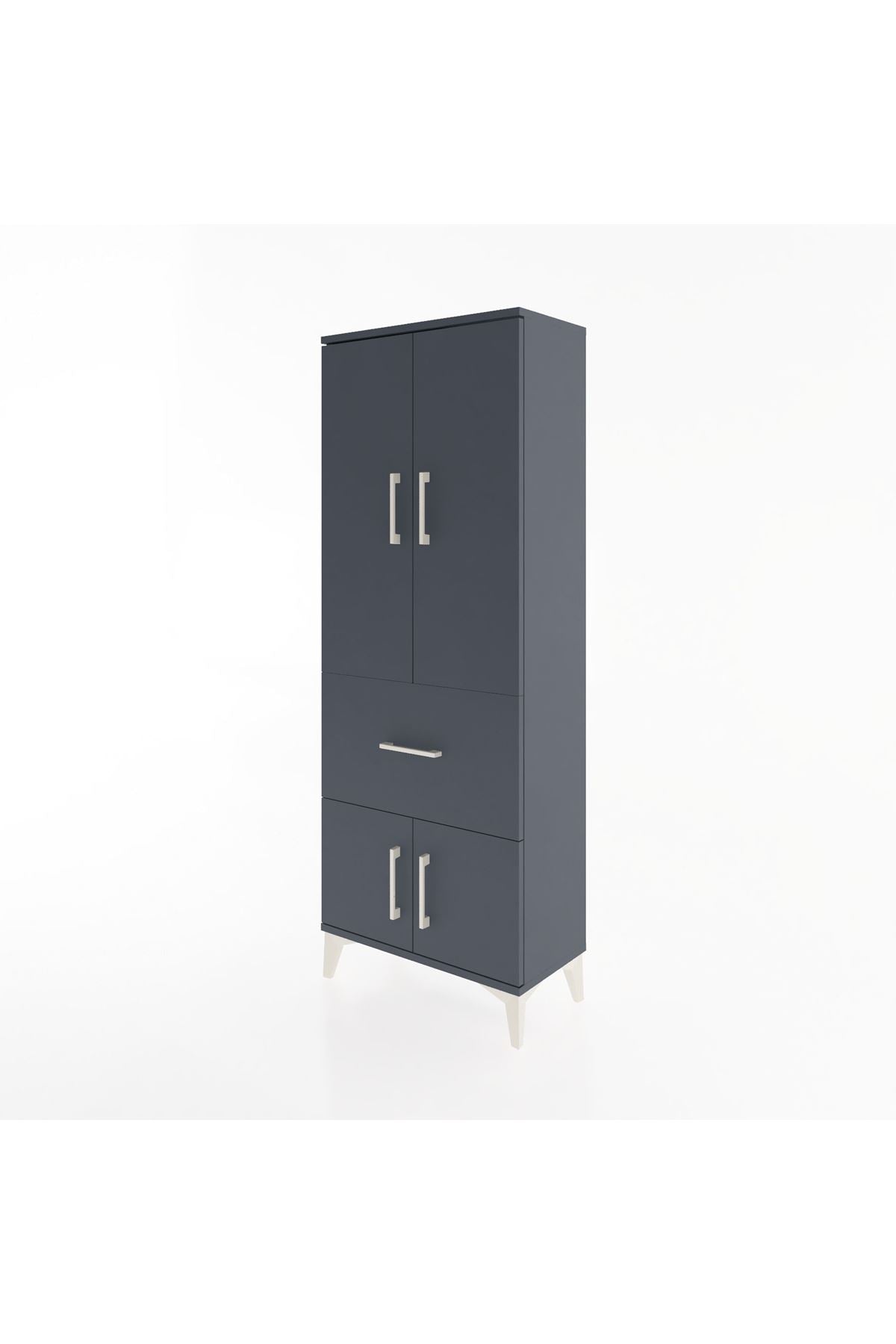 Arges Dolap 3 Raflı Tek Çekmeceli 4 Kapaklı 60x30x163 Antrasit-Antrasit