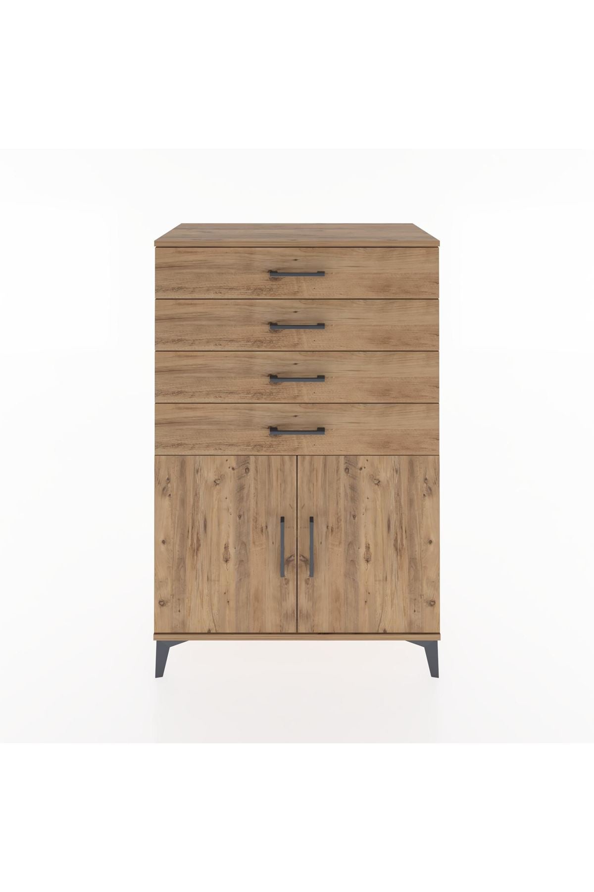 Hyperion Dolap Tek Raflı 4 Çekmeceli 2 Kapaklı 88x44x134 Çam-Çam