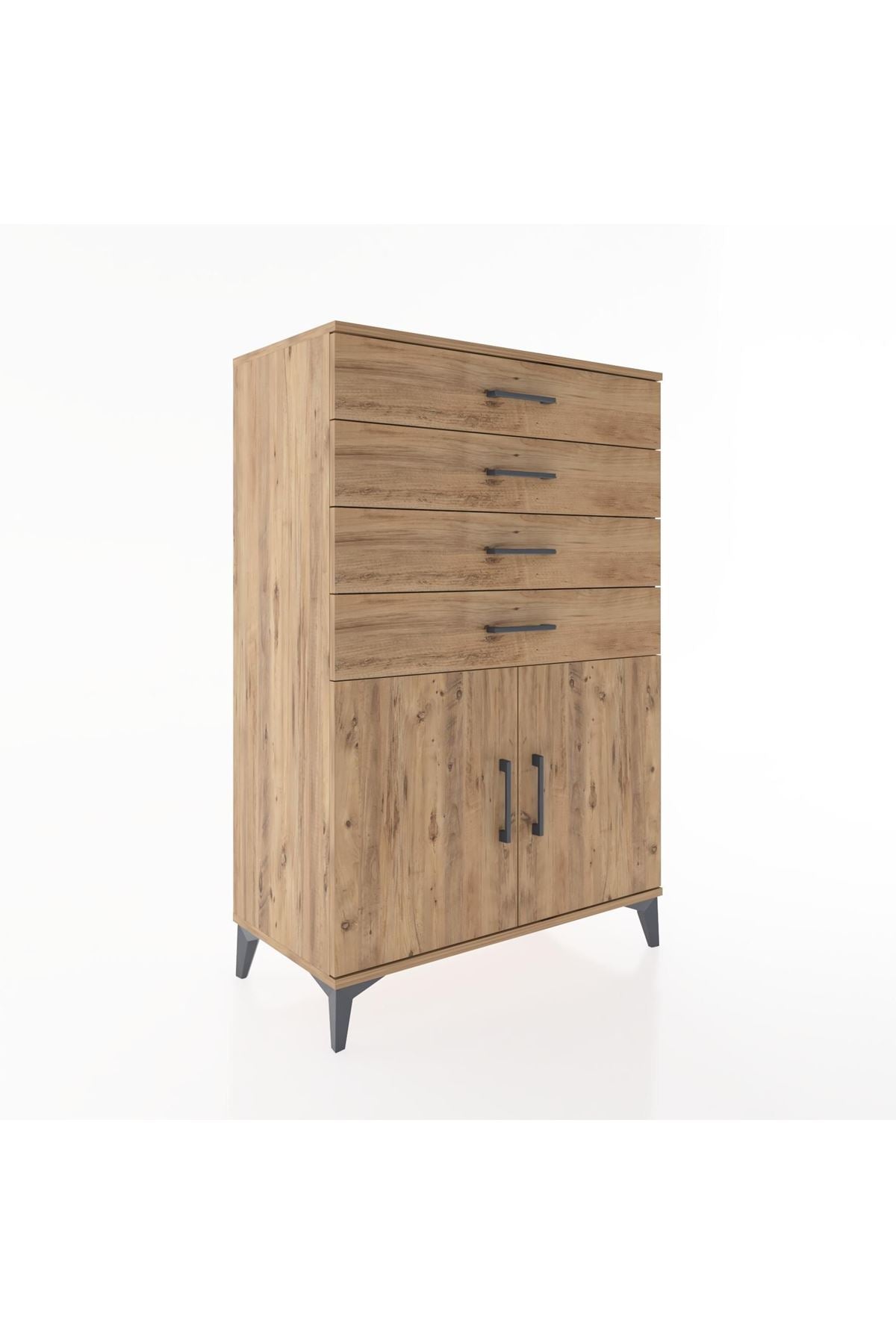 Hyperion Dolap Tek Raflı 4 Çekmeceli 2 Kapaklı 88x44x134 Çam-Çam