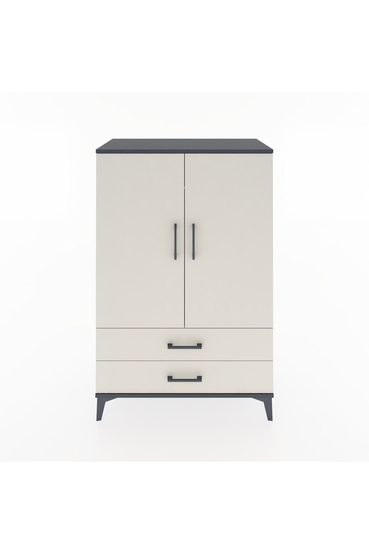 Hyperion Dolap Tek Raflı 2 Çekmeceli Tek Askılı 88x44x134 Antrasit-Aytaşı