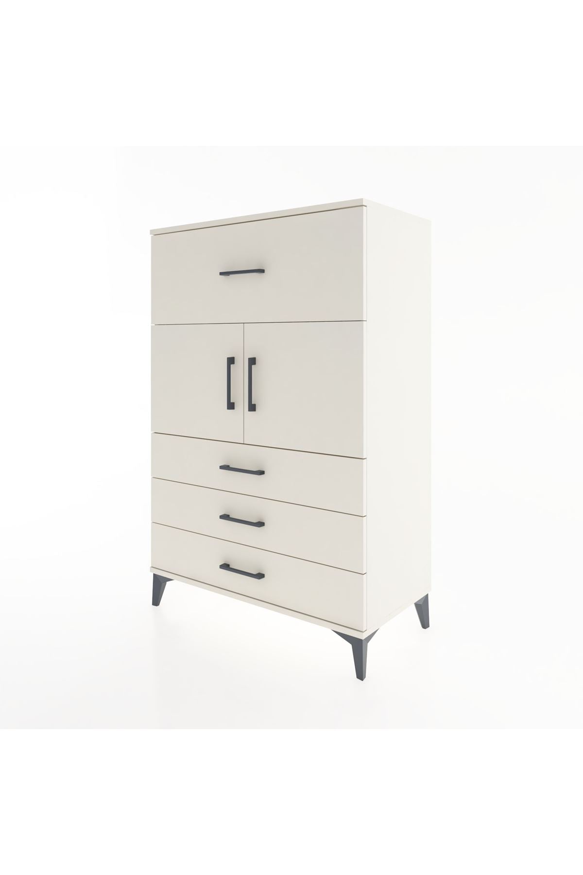 Hyperion Dolap Tek Raflı 4 Çekmeceli 2 Kapaklı 88x44x134 - S51M119V1B