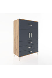 Hyperion Dolap Tek Raflı 4 Çekmeceli 2 Kapaklı 88x44x134 Çam-Antrasit