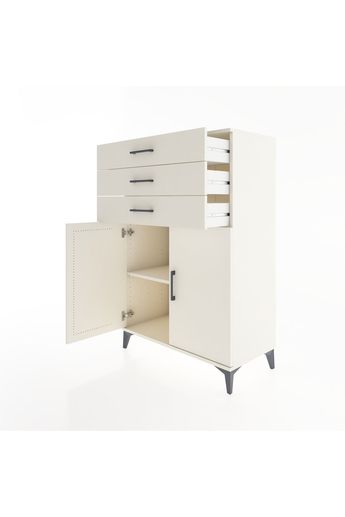 Hyperion Dolap Tek Raflı 3 Çekmeceli 2 Kapaklı 88x44x134 - S51M120V1B