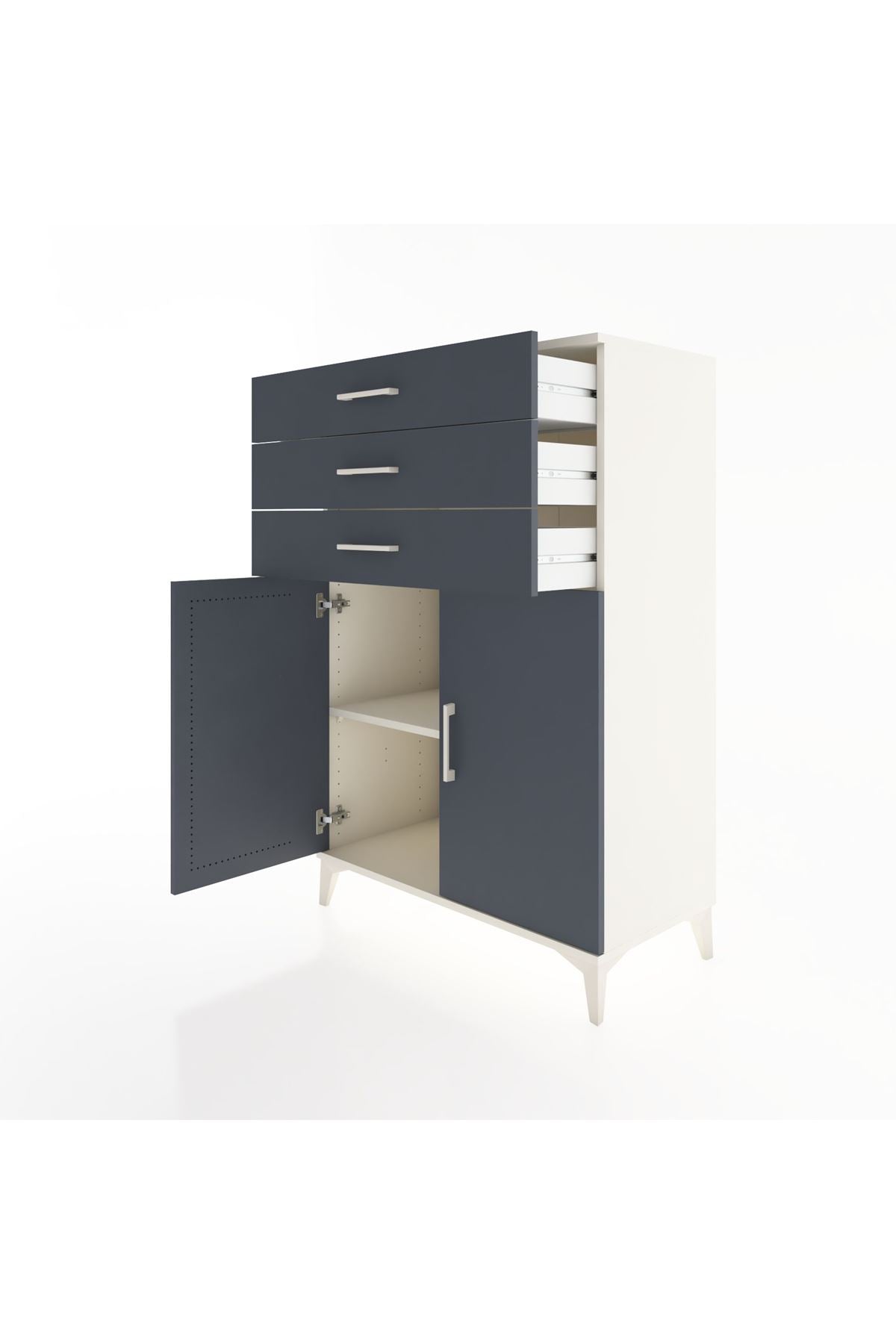 Hyperion Dolap Tek Raflı 3 Çekmeceli 2 Kapaklı 88x44x134 - S51M120V2B