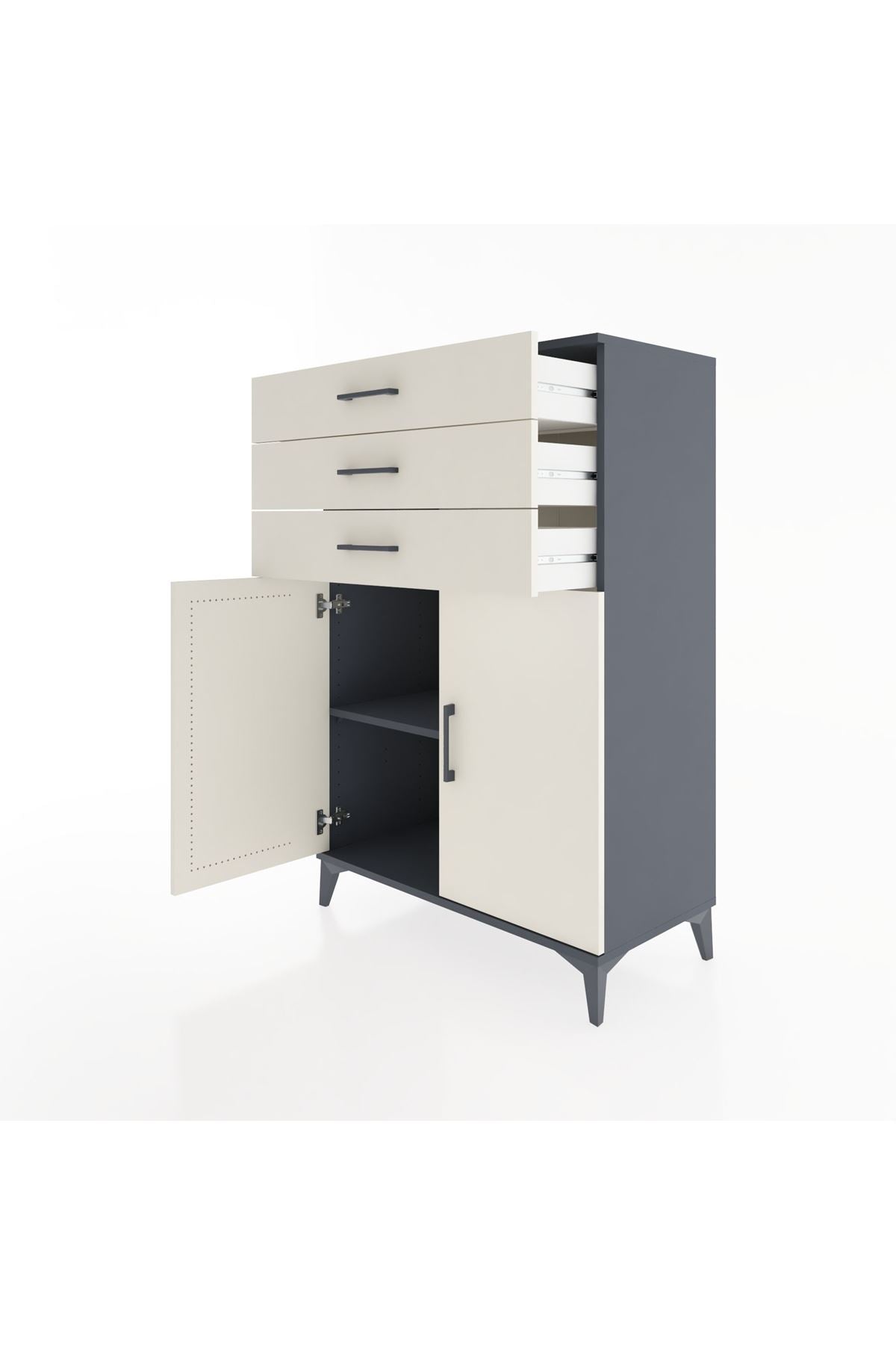 Hyperion Dolap Tek Raflı 3 Çekmeceli 2 Kapaklı 88x44x134 - S51M120V4B