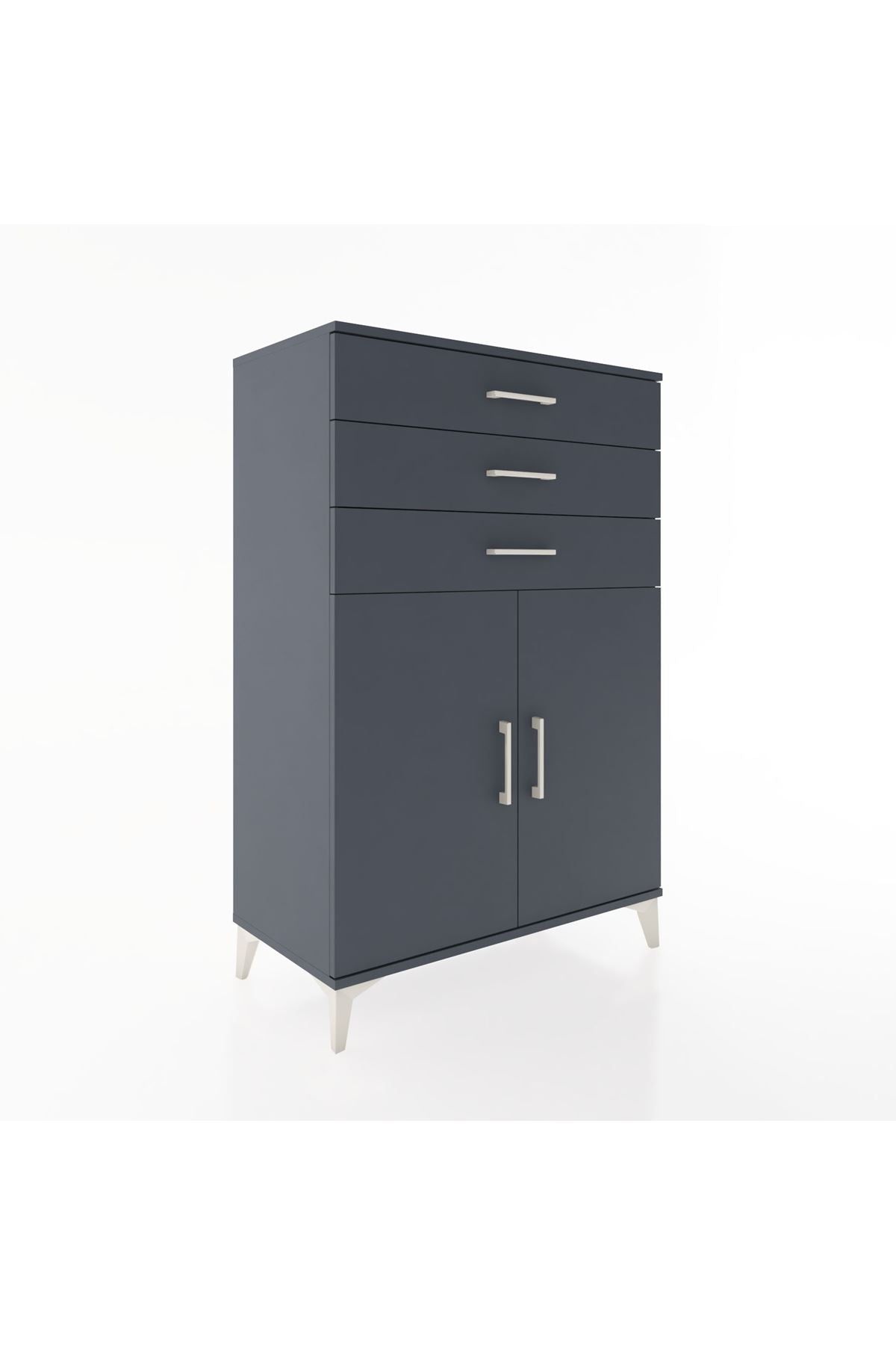 Hyperion Dolap Tek Raflı 3 Çekmeceli 2 Kapaklı 88x44x134 Antrasit-Antrasit