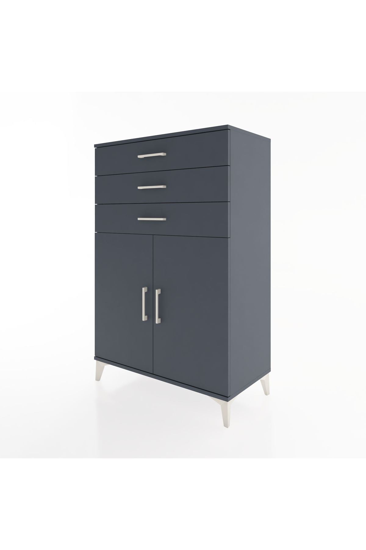 Hyperion Dolap Tek Raflı 3 Çekmeceli 2 Kapaklı 88x44x134 Antrasit-Antrasit