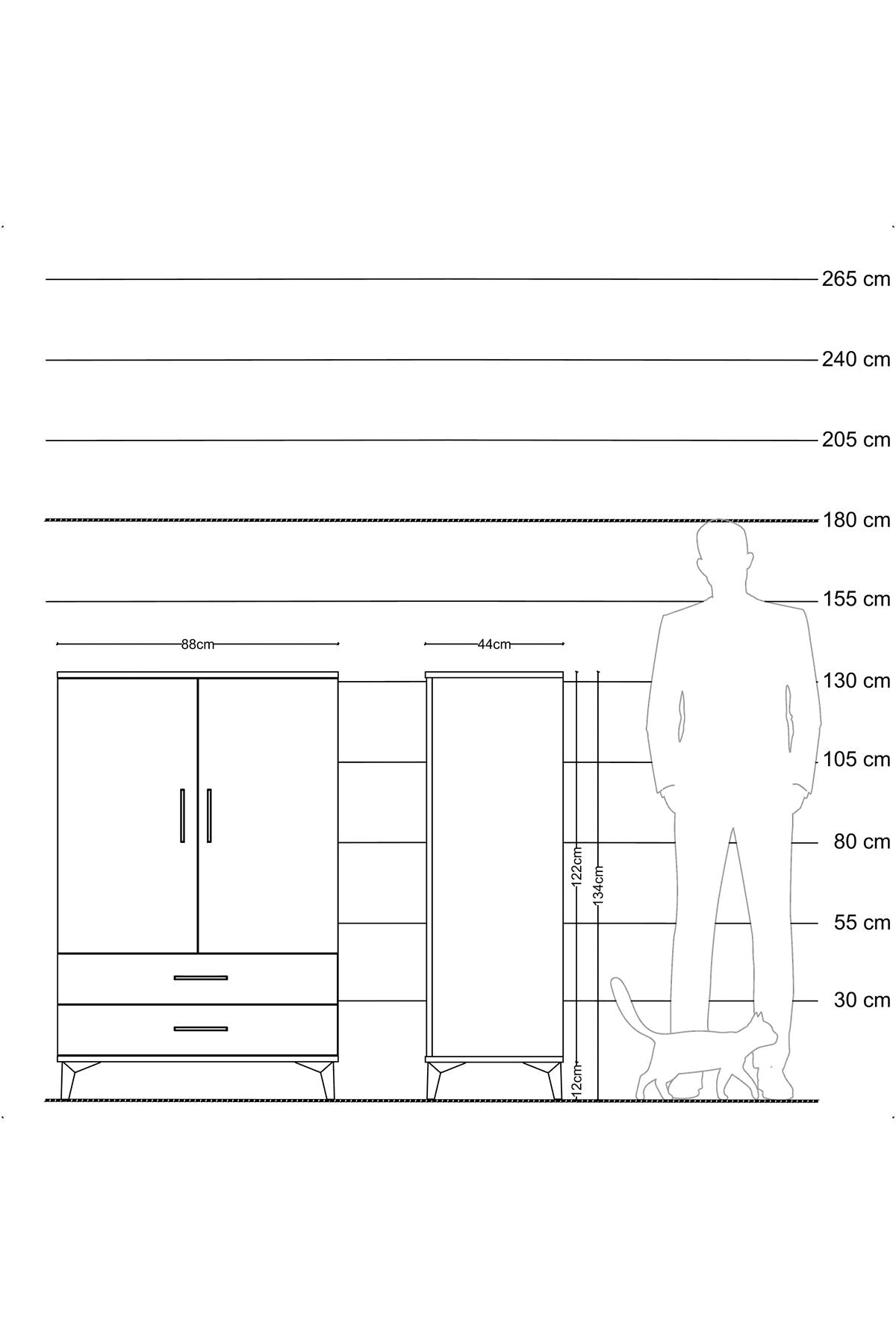 Hyperion Dolap Tek Raflı 2 Çekmeceli Tek Askılı 88x44x134 - S51M115V9B