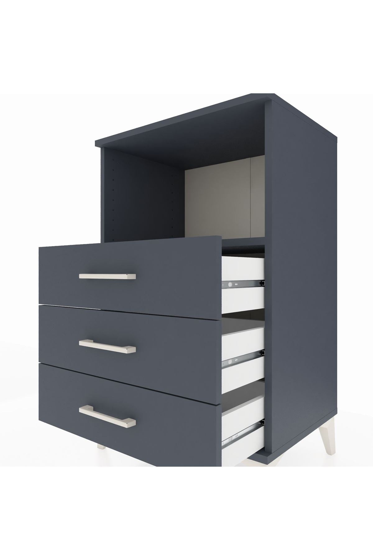 Hyperion Komodin Tek Raflı 3 Çekmeceli 60x44x96 Antrasit-Antrasit