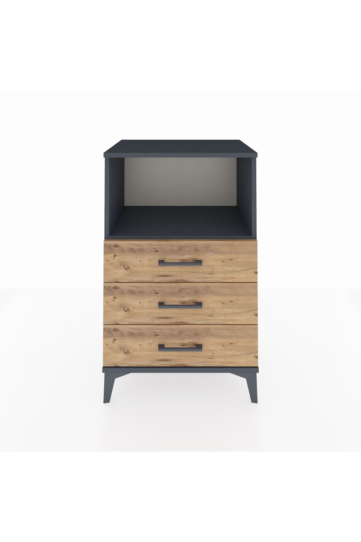 Hyperion Komodin Tek Raflı 3 Çekmeceli 60x44x96 Antrasit-Çam