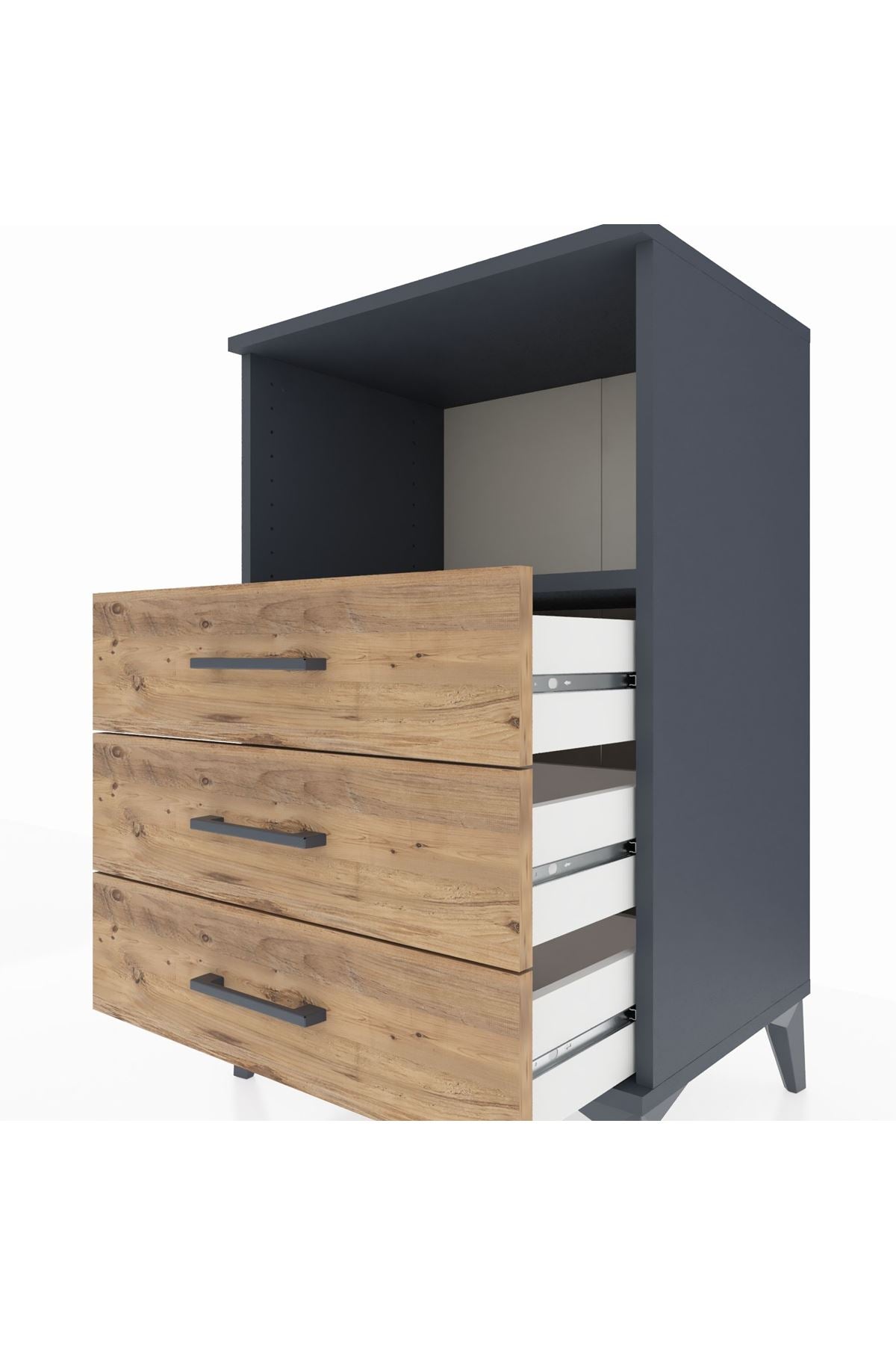 Hyperion Komodin Tek Raflı 3 Çekmeceli 60x44x96 Antrasit-Çam